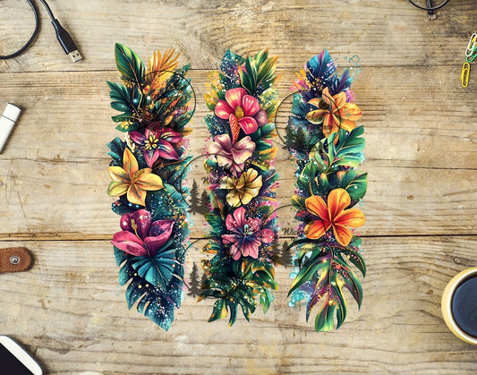 UVDTF Sparkling Tropical Flower Brushstrokes Yellow Fuchsia and Orange
