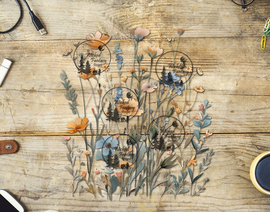 UVDTF Dusty Blue and Goldenrod Wildflowers