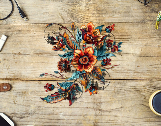 UVDTF Rust and Teal Western Flowers