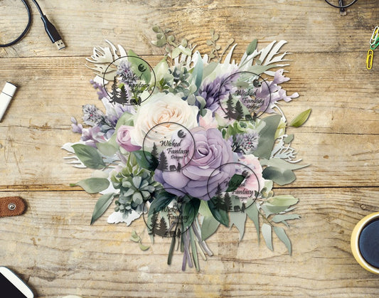 UVDTF Lavender and Cream Floral Bouquet