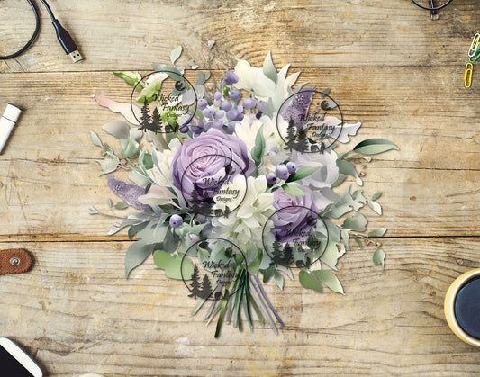 UVDTF Lavender and Cream Floral Bouquet with Berries
