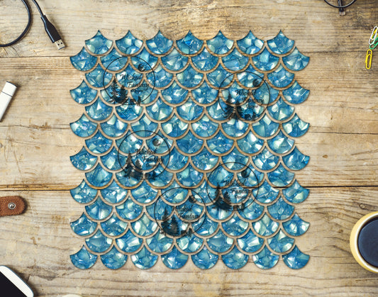 UVDTF Teal Glass Mermaid Scales 10"x10" Element