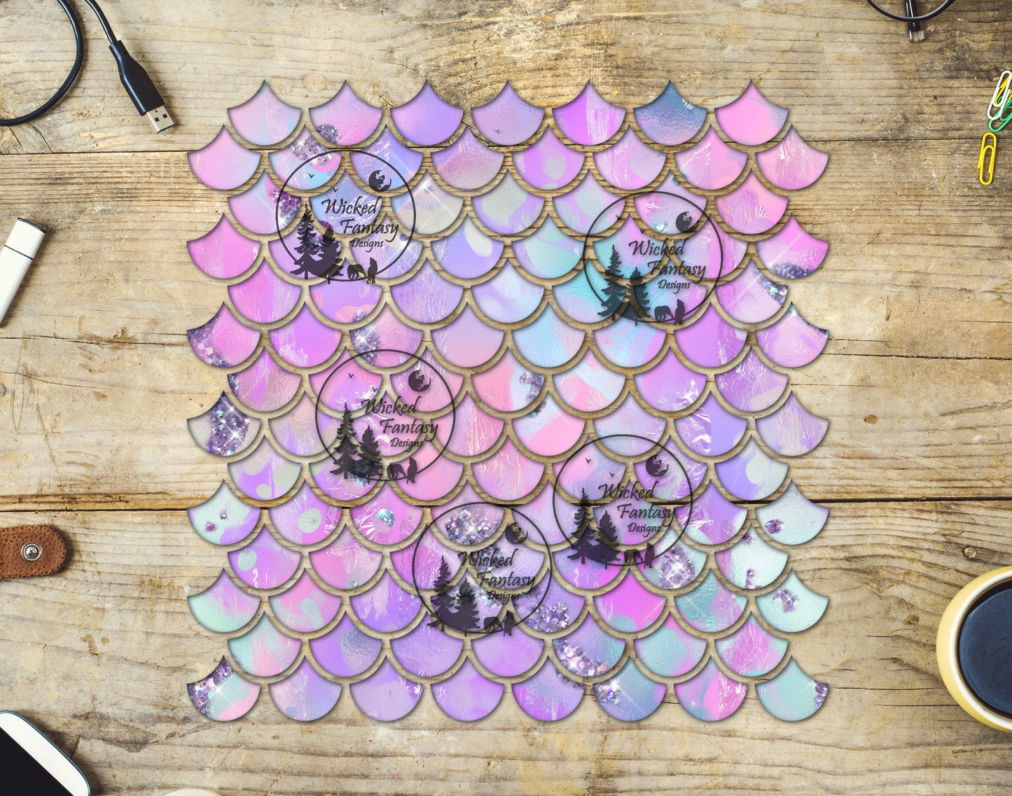 UVDTF Sparkling Pastel Watercolor Mermaid Scales 10"x10" Element