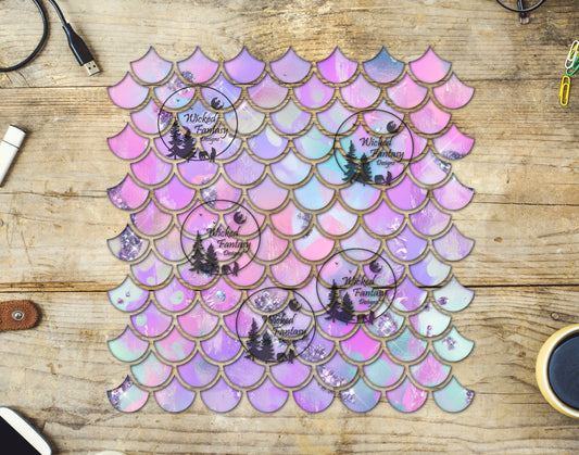 UVDTF Sparkling Pastel Watercolor Mermaid Scales 10"x10" Element