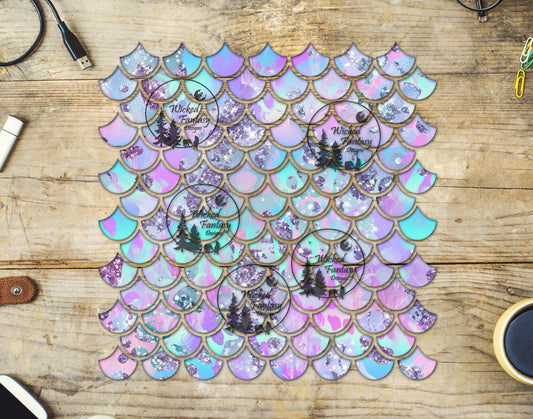 UVDTF Sparkling Pastel Ink Drops Mermaid Scales 10"x10" Element