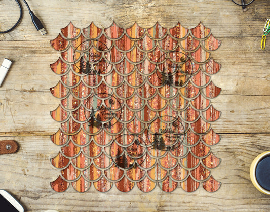 UVDTF Orange Brushstrokes Mermaid Scales 10"x10" Element
