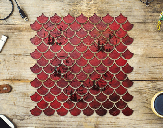 UVDTF Faux Red Leather Mermaid Scales 10"x10" Element