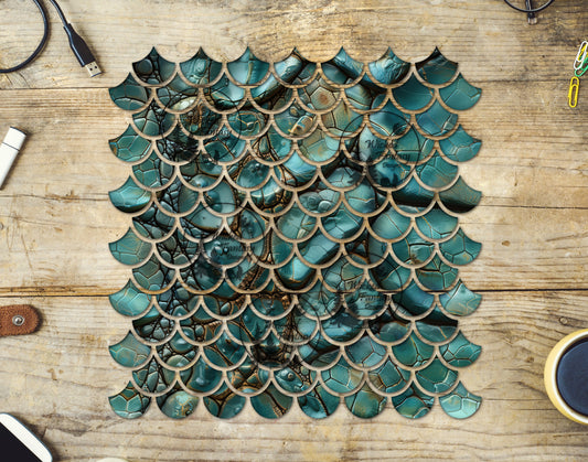 UVDTF Green Lizard Mermaid Scales 10"x10" Element