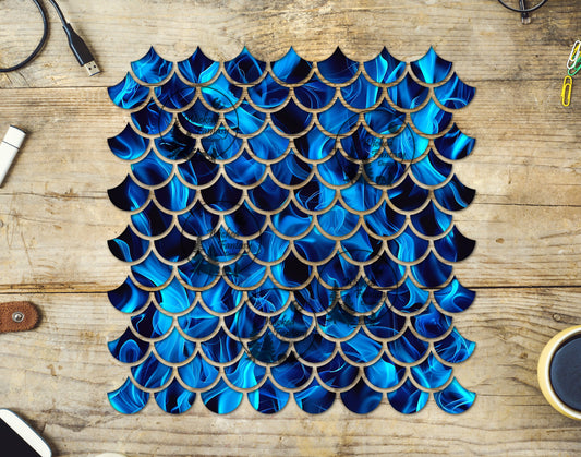 UVDTF Blue Flame Mermaid Scales 10"x10" Element