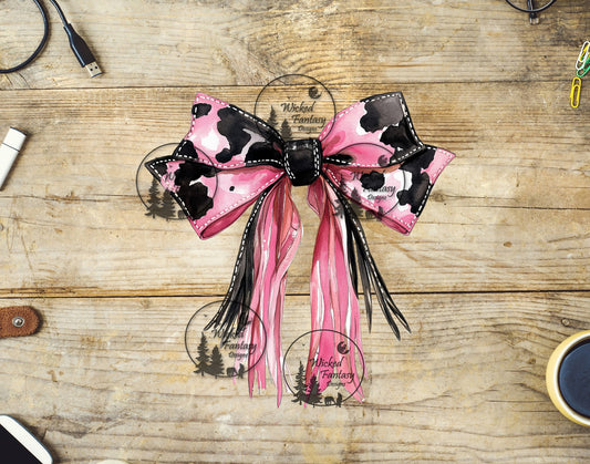 UVDTF Pink Cow Print Bow