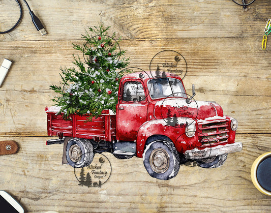 UVDTF Vintage Red Truck with Christmas Tree