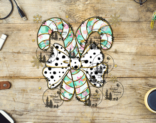 UVDTF Mint Candy Canes with Polka Dot Bow