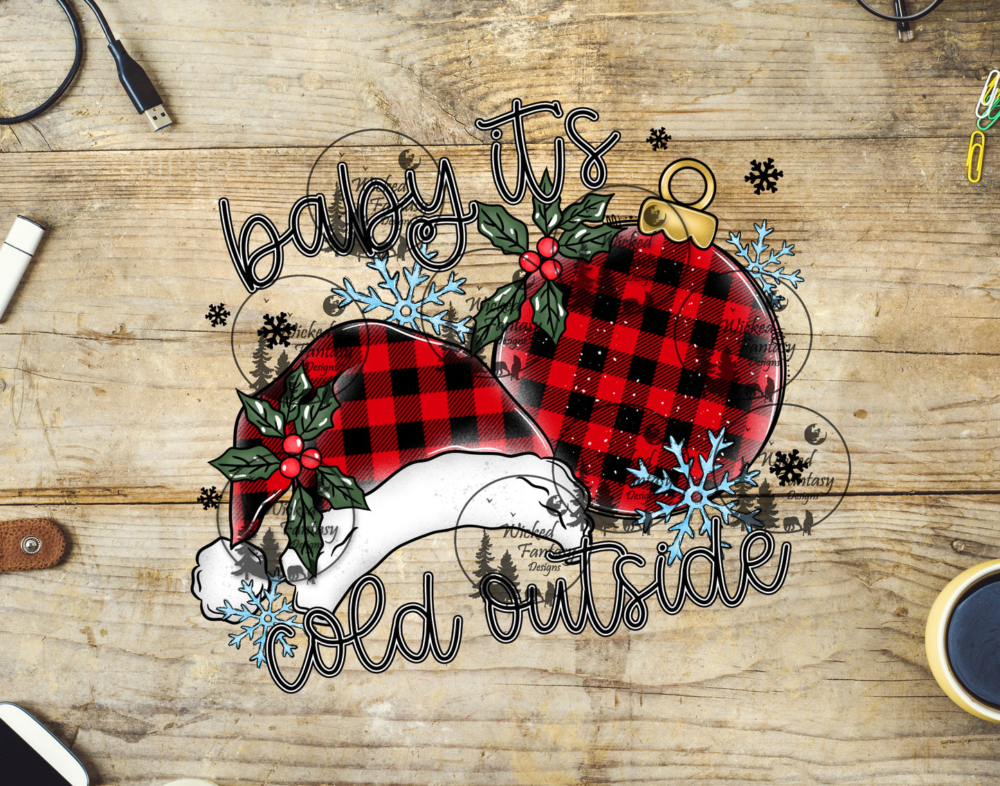 UVDTF Baby its Cold Outside Plaid Santa Hat