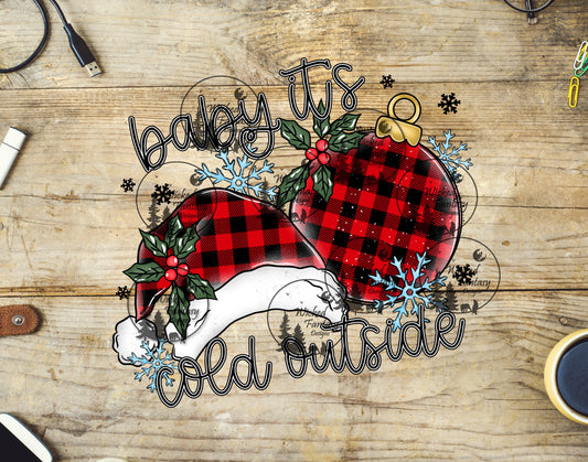 UVDTF Baby its Cold Outside Plaid Santa Hat