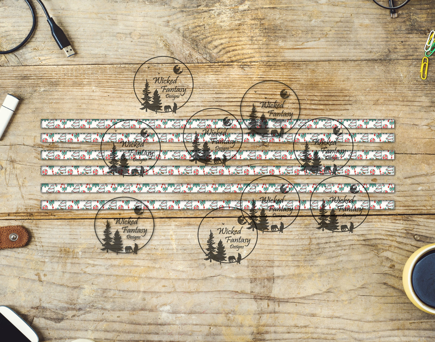 UVDTF Christmas Cakes and Candy Canes 12"long  Narrow Striping Element