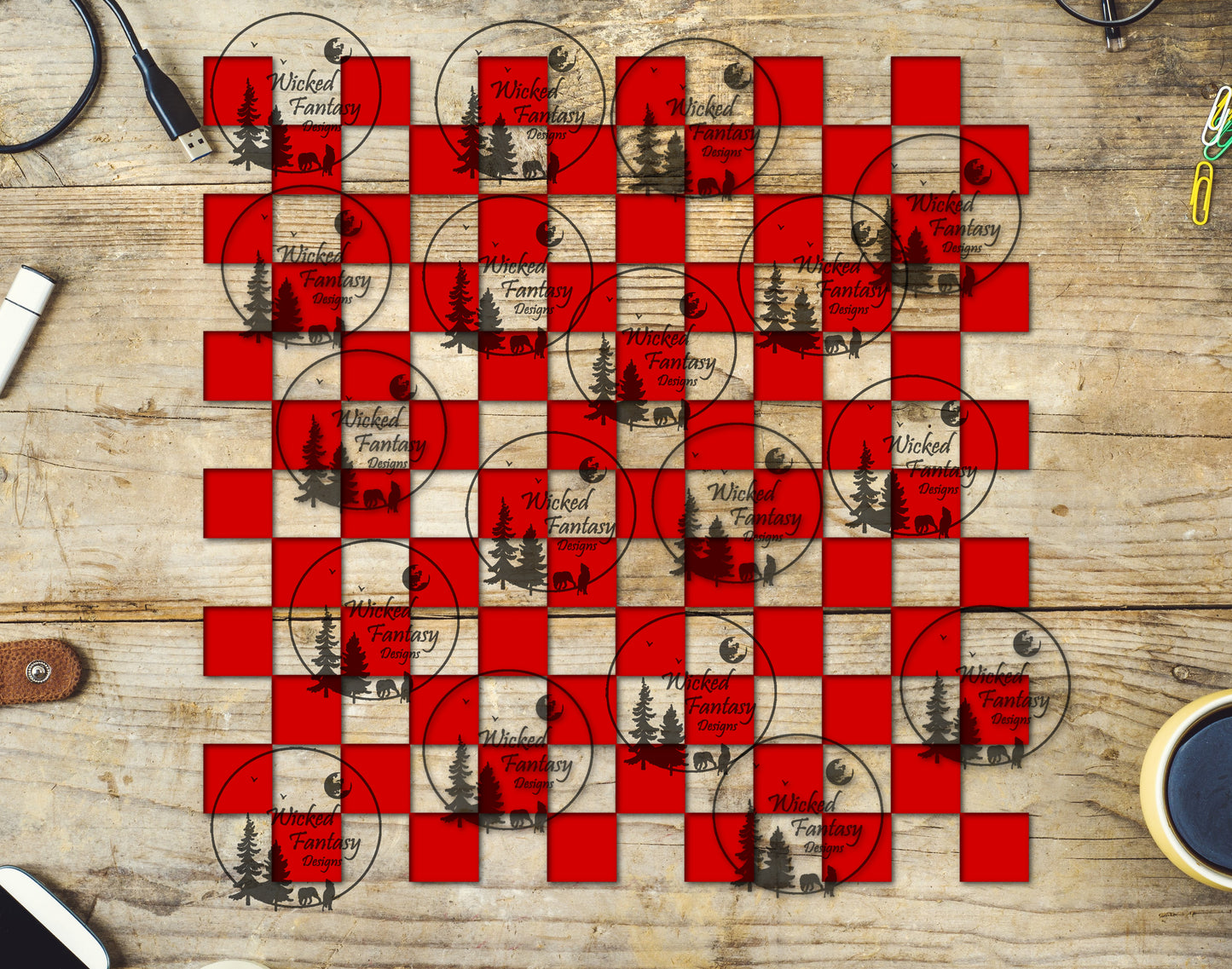 UVDTF Radioactive Red Checkered 20oz 30oz 10"x10"