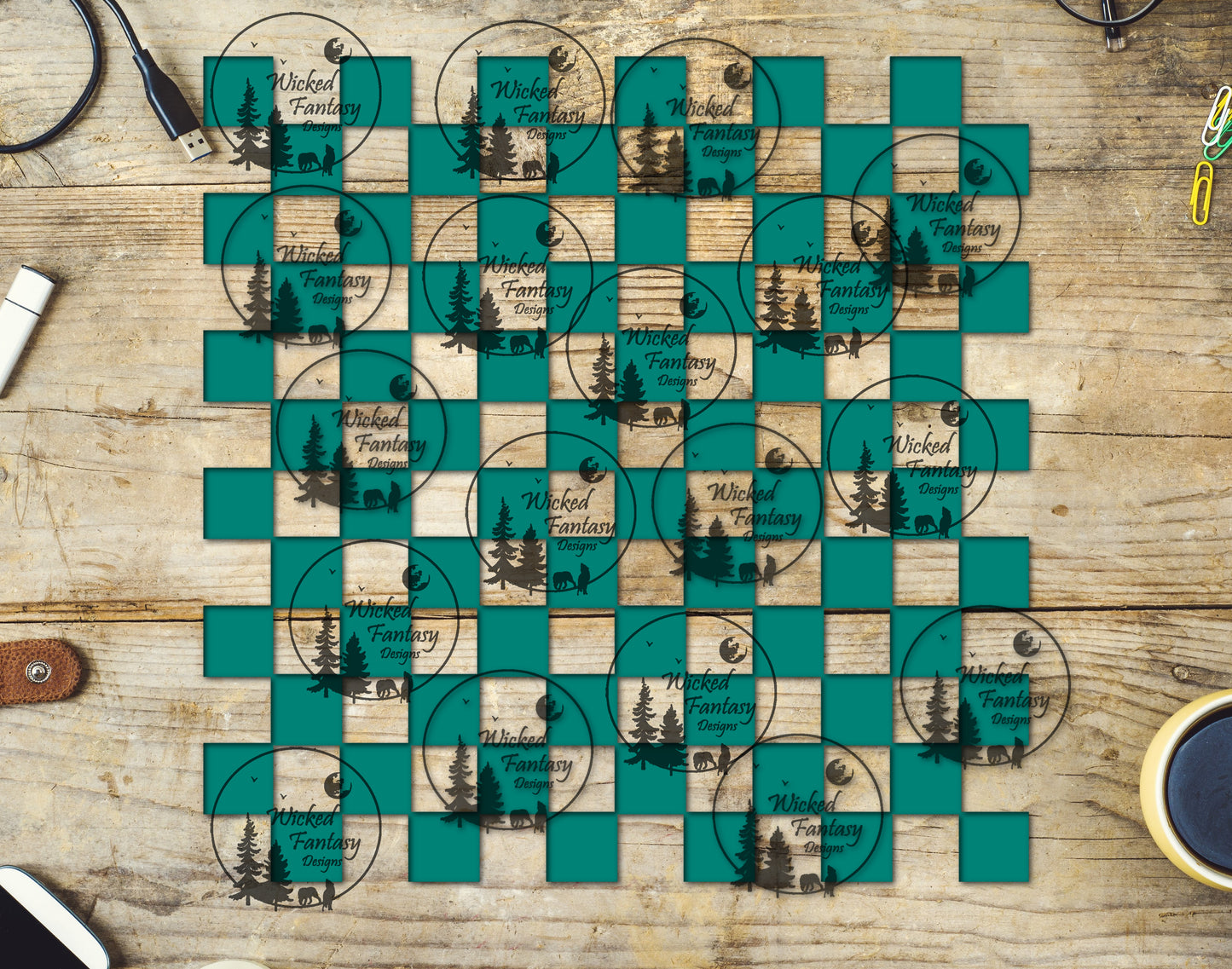 UVDTF Teal Checkered 20oz 30oz 10"x10"