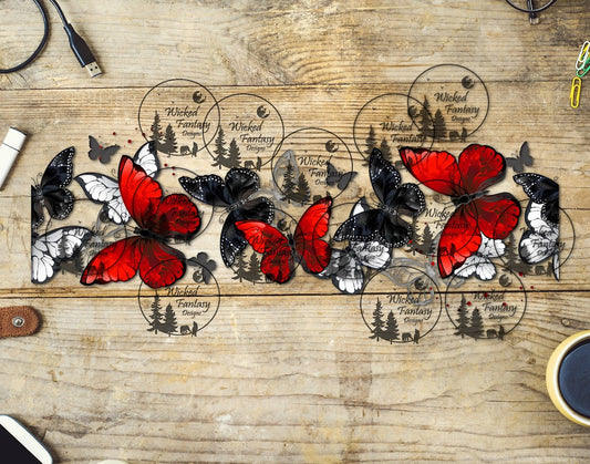 UVDTF Red and Black Butterflies Border Element 11"