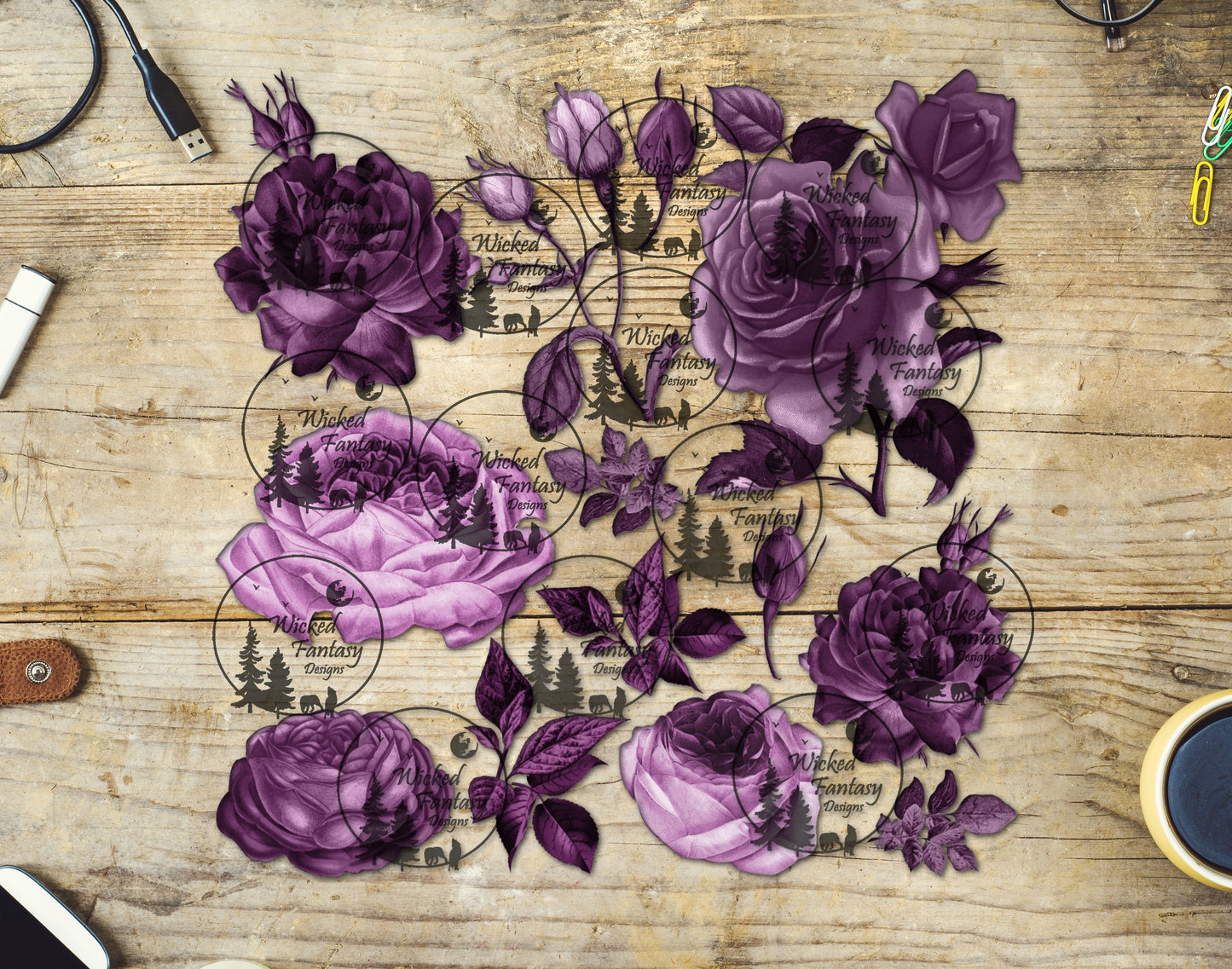 UVDTF Mauve Roses 11x11" Element Sheet