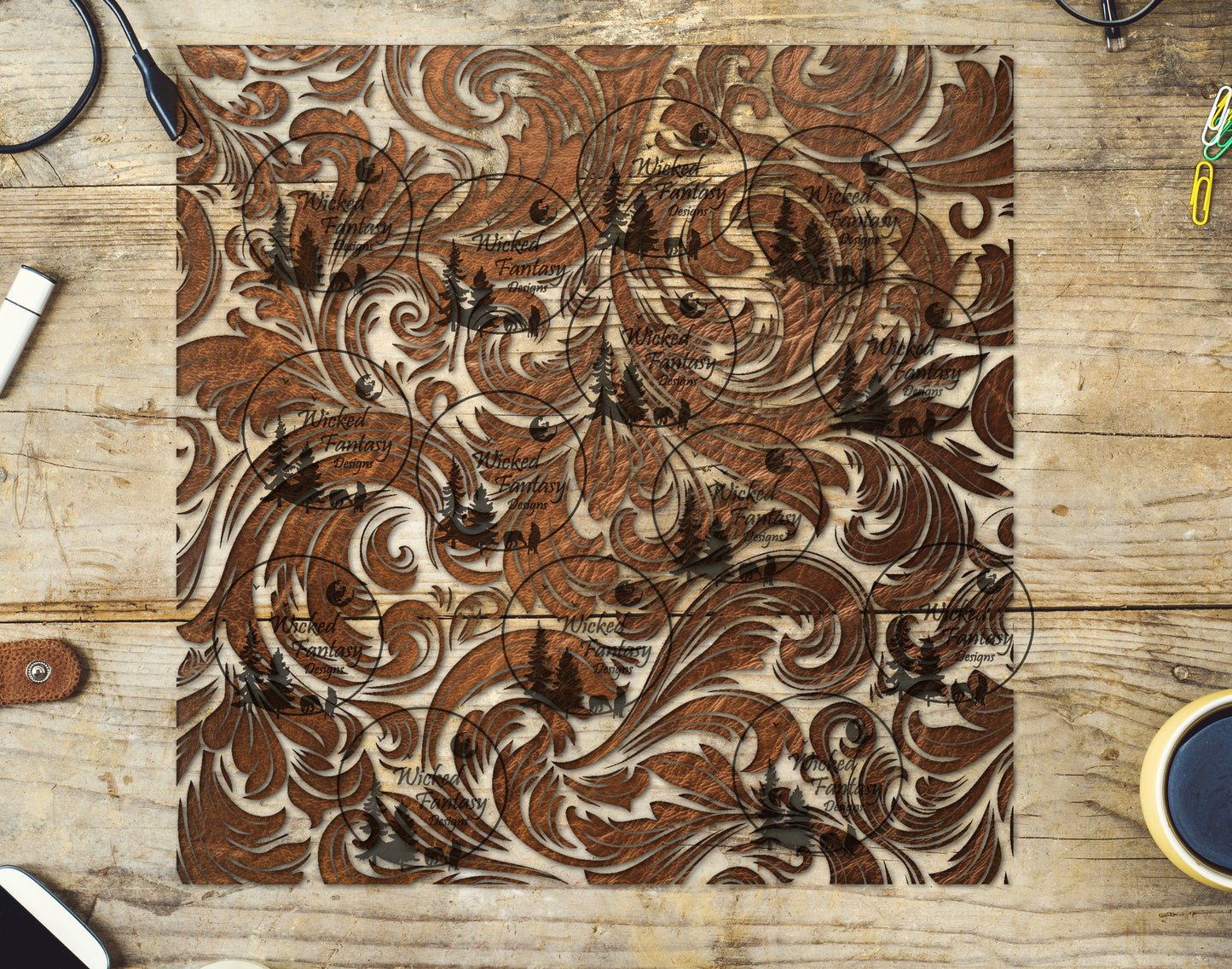 UVDTF Tooled Leather Filagree 20oz 30oz 10"x10"