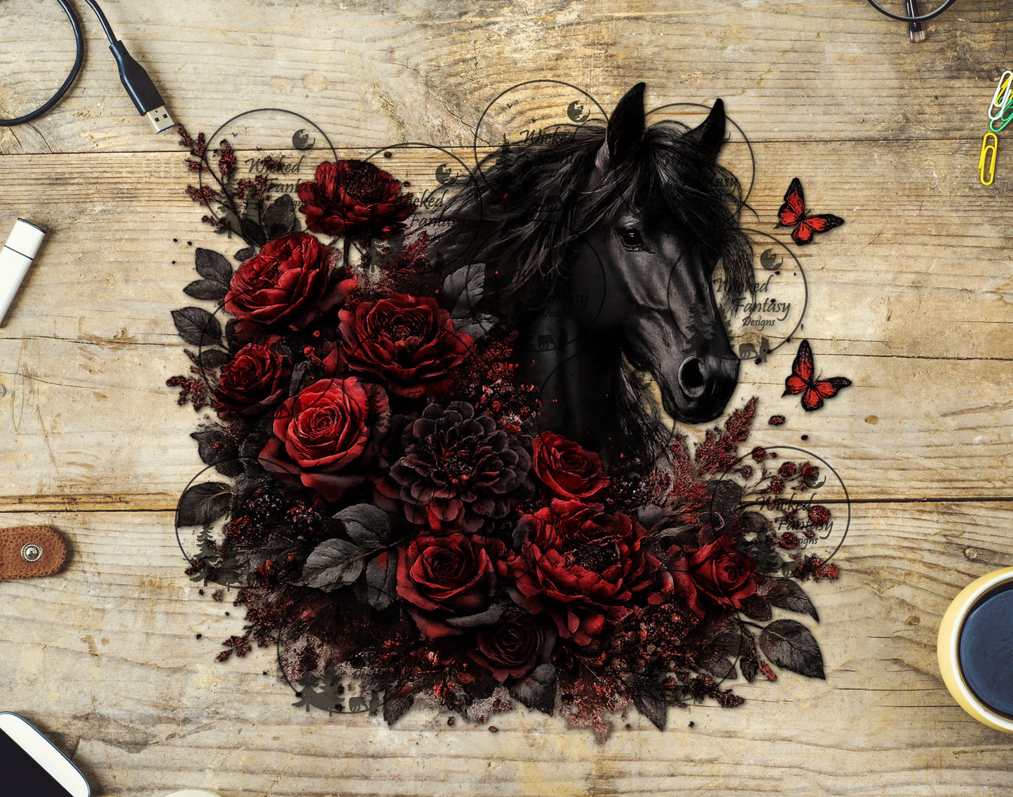 UVDTF Black Horse and Red Roses
