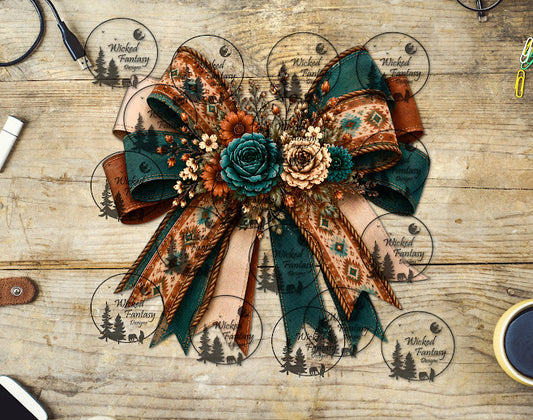 UVDTF Teal and Rust Aztec Bow