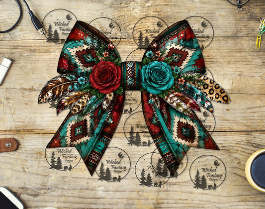 UVDTF Red and Teal Aztec Bow