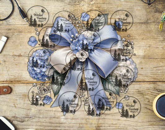 UVDTF Dusty Blue Hydrangea Bow