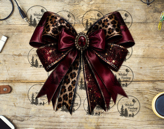 UVDTF Burgundy Leopard Bow