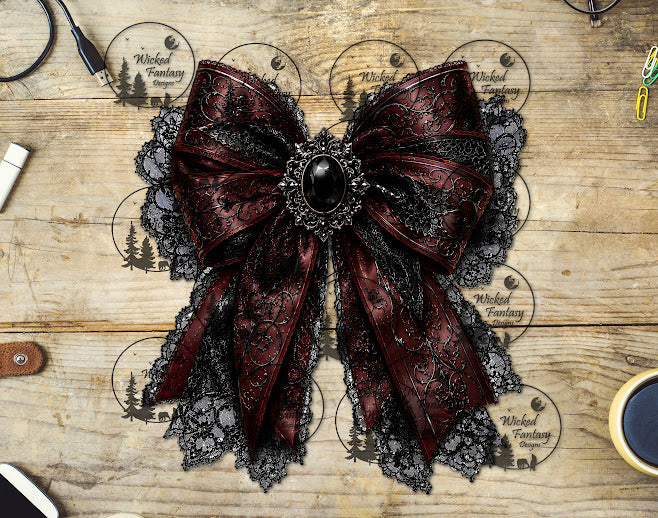 UVDTF Dark Burgundy and Lace Ribbon Bow