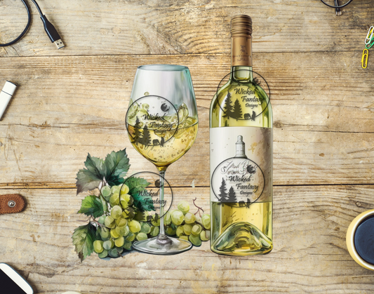 UVDTF White Wine Bottle and Wine Glass with grapes
