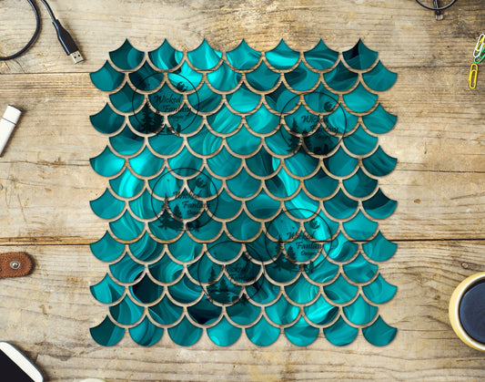 UVDTF Teal Ink Swirls Mermaid Scales 10"x10" Element