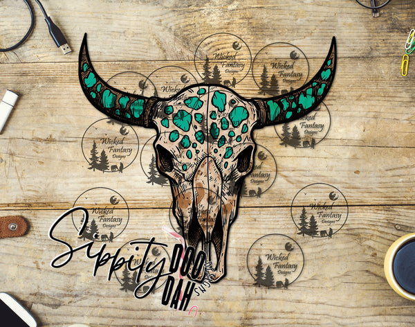 UVDTF Tooled and Inlaid Cow Skull