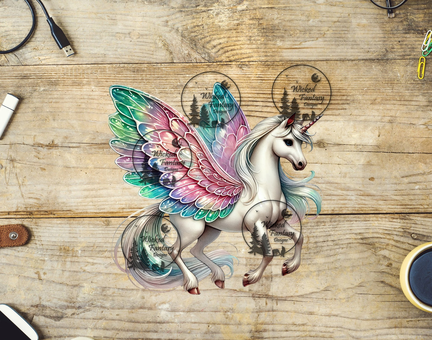 UVDTF Pastel Pegasus Unicorn with Stained Glass Wings