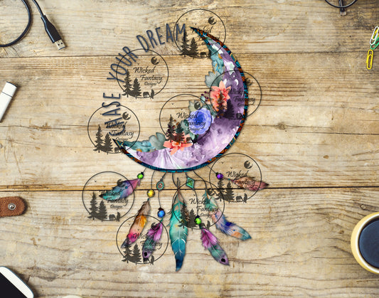 UVDTF Chase Your Dream Crescent Moon Flowers Feathers Dreamcatcher