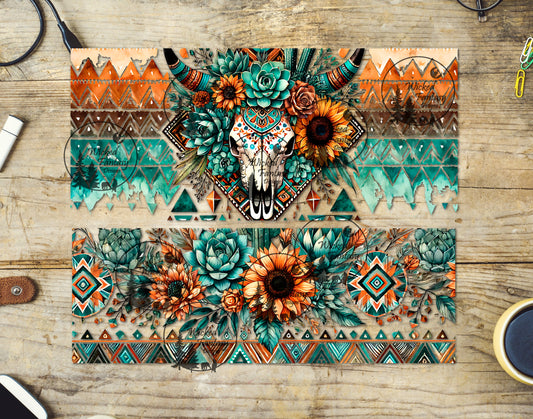 UVDTF Boho Aztec Cow Skull and Sunflowers 20oz 30oz 10"x10"