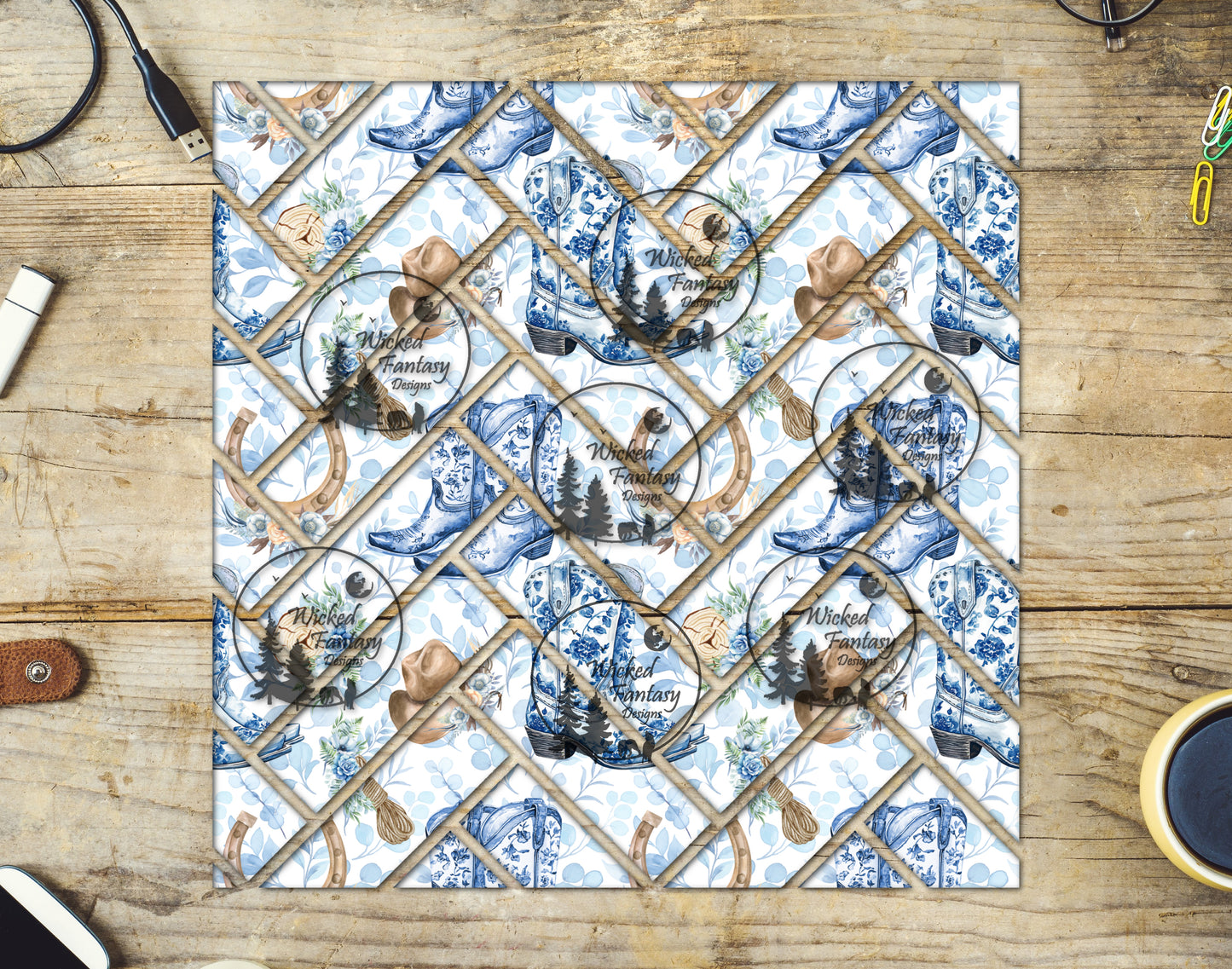 UVDTF Chinoiserie Cowgirl Herringbone 20oz 30oz 10"x10"