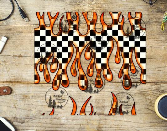 UVDTF Orange Checkered Flames 20oz 30oz 10"x10" Element