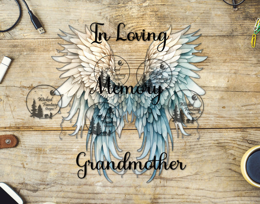UVDTF In Loving Memory Grandmother Blue Angel Wings