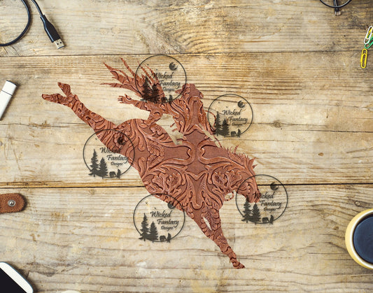 UVDTF Tooled Leather Cowboy Riding Bronc