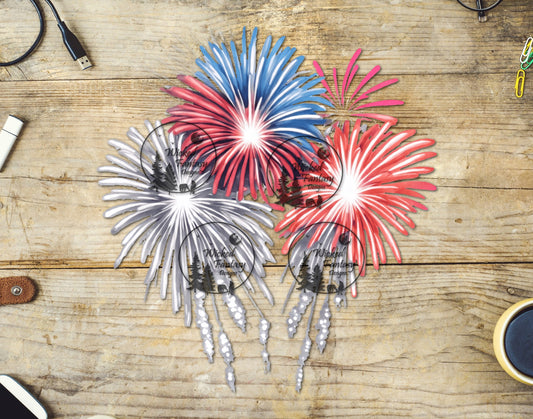 UVDTF Red Silver and Blue Fireworks