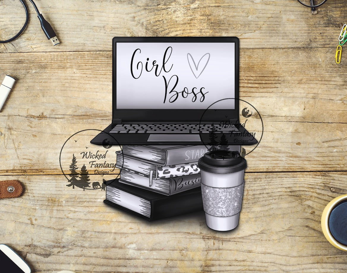UVDTF Girl Boss Books Laptop Coffee Silver 1pc
