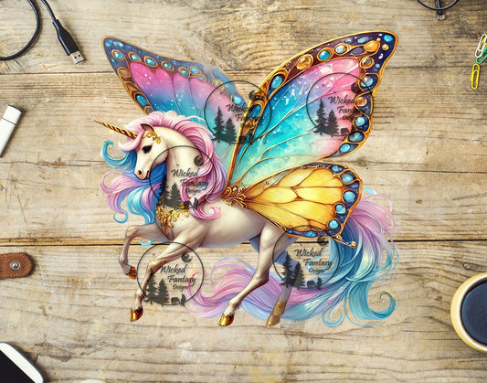 UVDTF Gilded Pastel Pegasus Unicorn with Butterfly Wings