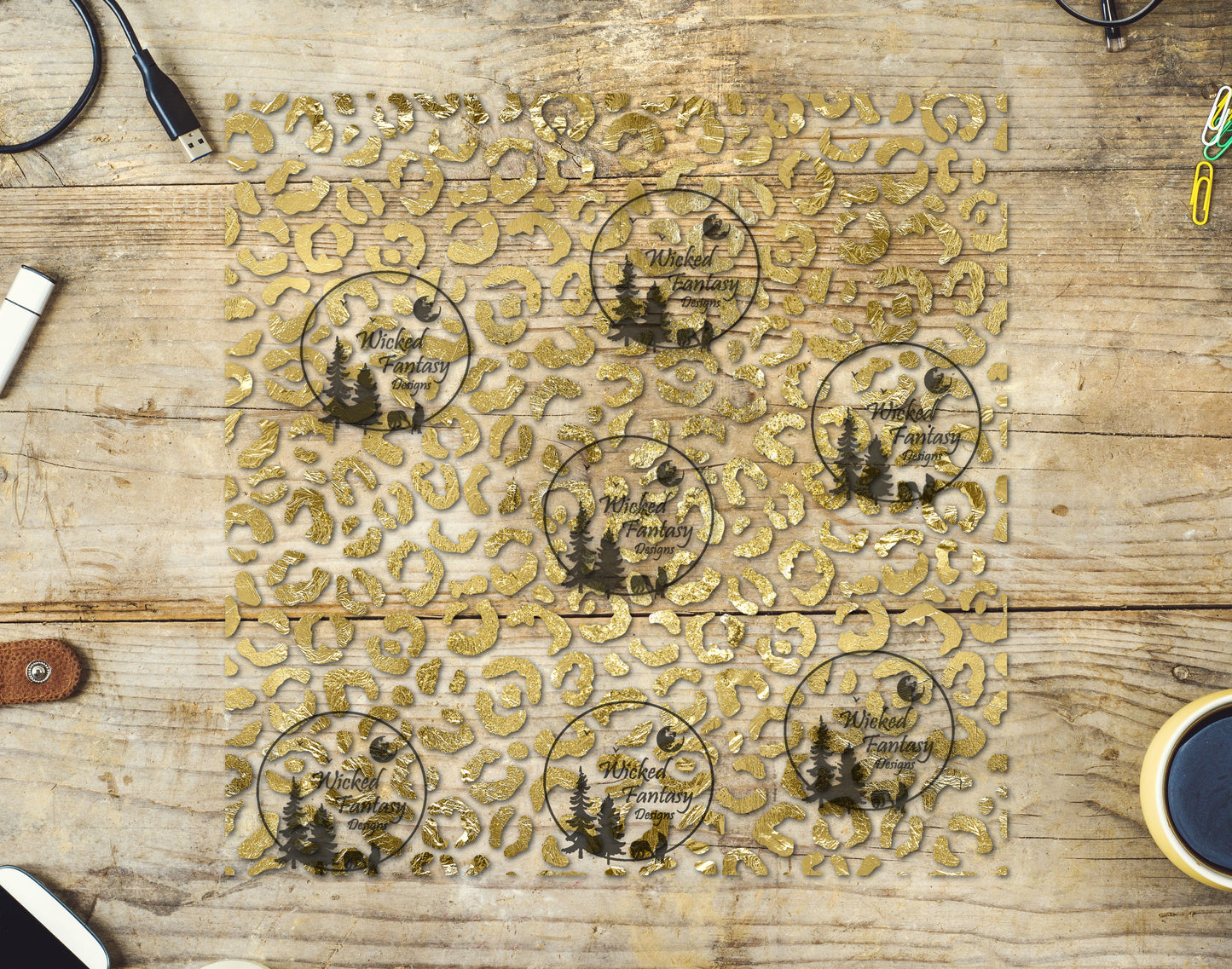 UVDTF Golden Leopard Print 10x10"