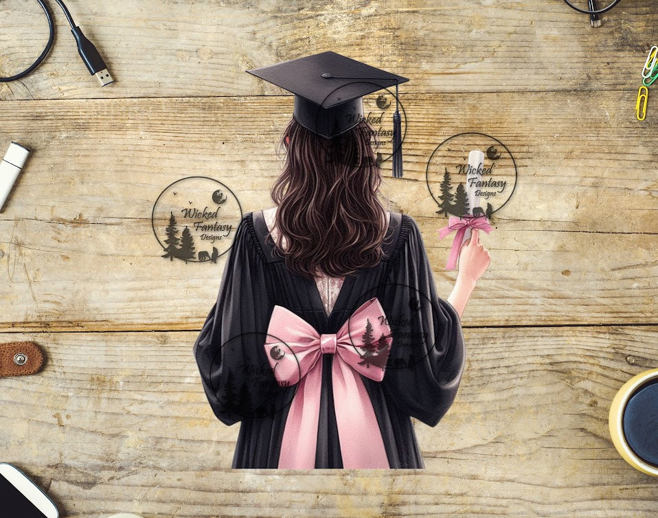 UVDTF Graduation Gown with Pink Bow