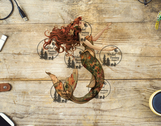 UVDTF Vintage Mermaid with Red Hair