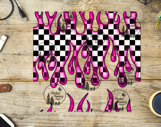 UVDTF Pink Checkered Flames 20oz 30oz 10"x10" Element