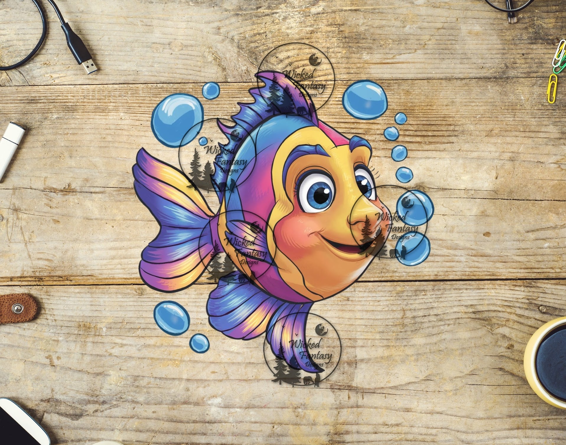 Wicked Fish Design UVDTF Cartoon Rainbow Fish – Wicked Fantasy Designs