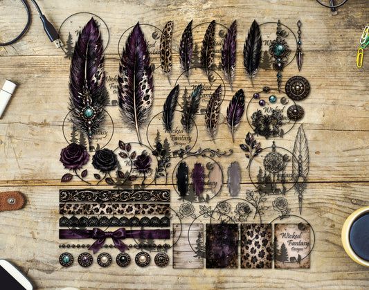 UVDTF Amethyst Leopard Feathers Multimedia Element Sheet