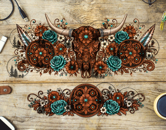 UVDTF Tooled Leather and Turquoise 16oz 40oz Tumbler Wrap
